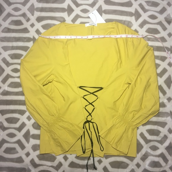 MANGO Yellow Corset Long Sleeves Cotton Blouse - Picture 6 of 7